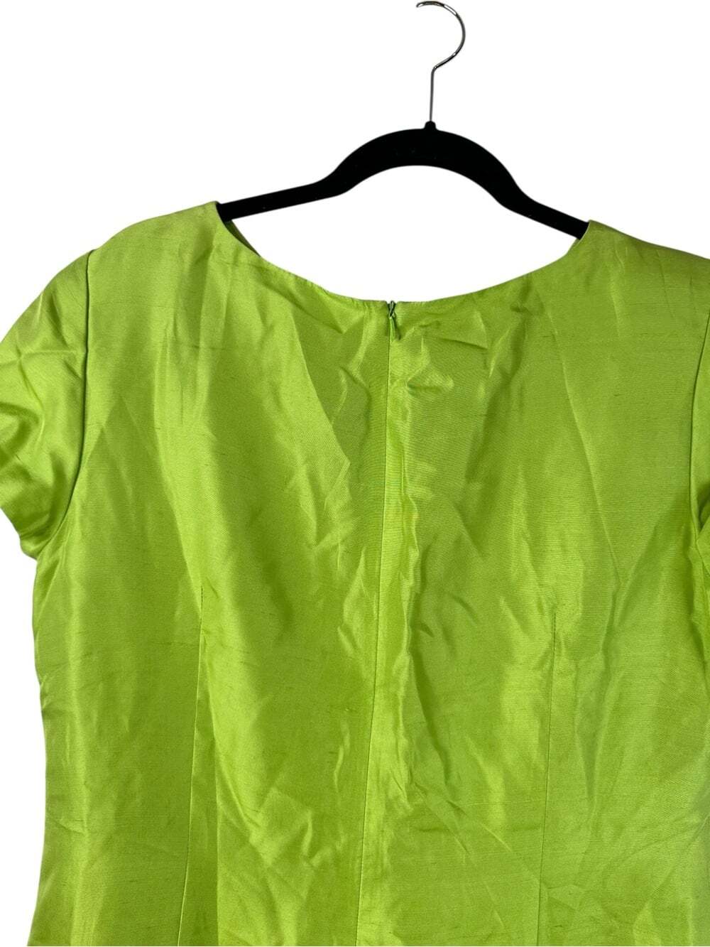 Talbots 100% Silk Sheath Dress 14P Chartreuse Green Bow Waist Petite Cocktail - Picture 9 of 16